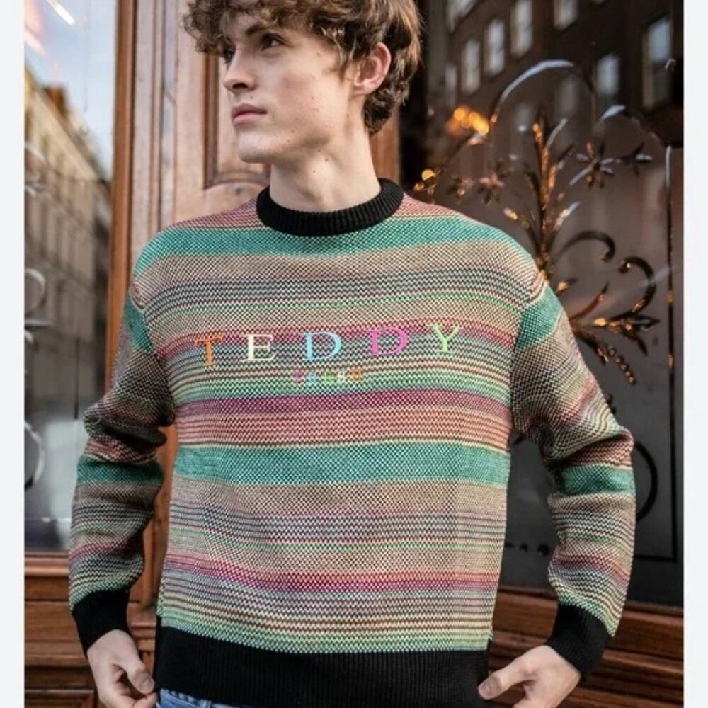 Teddy Fresh 100% Cotton Rainbow Sweater Hard To Find size XL - Picture 10 of 10